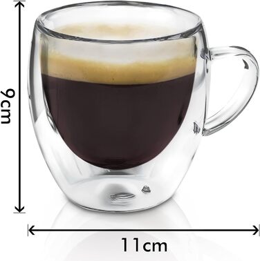 Набір склянок для лате макіато Zobel 350 мл (4 шт.) з ручкою, подвійні стінки, боросилікатне скло, з підставками та ложками