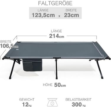 Розкладне ліжко EVER ADVANCED для кемпінгу: 214x106 см, 300 кг, XXL, стабільне, для відпочинку на природі та вдома, зелений/сірий