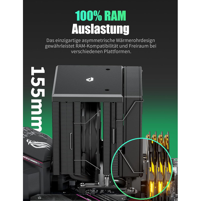 upHere Система охолодження CPU Dual Tower з 6 теплових трубок, 2 x 120мм вентилятори PWM, сумісна з AMD AM4 AM5/Intel 2011/2066 (X79/X99), для ПК, UE2K6