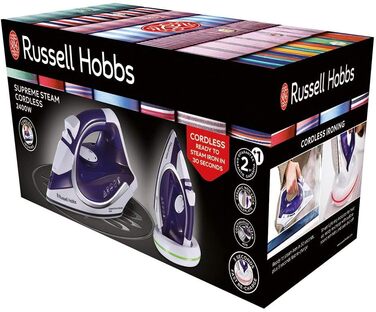 Праска Russell Hobbs Supreme Steam Cordless – бездротова, керамічна підошва, 2400 Вт, 135 г/хв, 300 мл