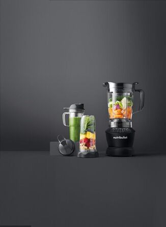 Блендер Nutribullet Full Size Combo 1200 Вт, електричний міксер, багатофункціональний подрібнювач, 1,9 л кувшин, склянки 946 мл і 710 мл, чорний, модель NBF500MB
