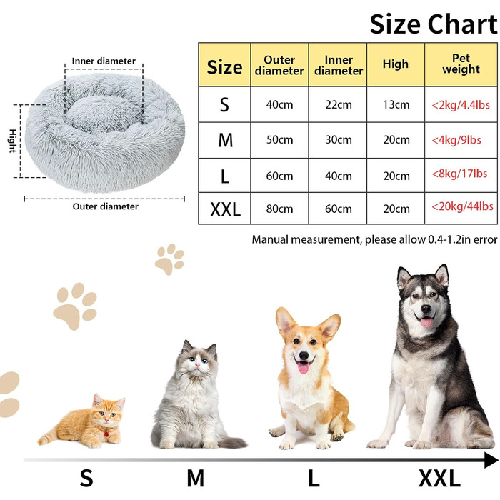 Кругле ліжко для котів, 60 см, м'яке, для собак та котів, легко миється, сірий колір