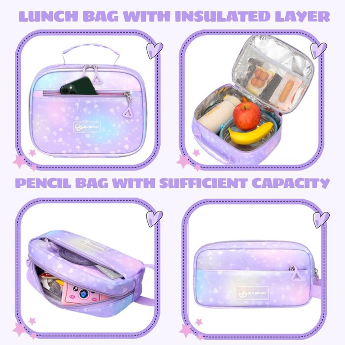 Шкільний рюкзак для дівчинки-підлітка 3 в 1, 2025, з ланч-боксом та пеналом, для ноутбука 15.6', гімназія, старша школа, подорожі - фіолетовий