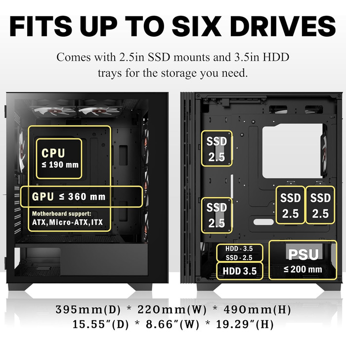 Корпус ПК KEDIERS H05: Ігрова Mid-Tower з 6 вентиляторами ARGB та скляною панеллю