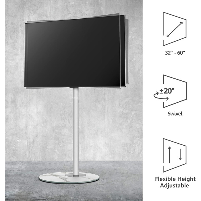 FITUEYES Adjustable Height & Swivel TV Stand for 32-60 inch TVs - White, VESA 400x400