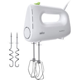 Braun Household MultiMix 1 HM 1110 WH Hand Mixer - Handheld Mixer with 4 speed settings plus Turbo, FastMix Technology, EasyClick, including whisk and dough hooks, one-hand operation, 450W, White White MultiMix 1 - including whisk & dough hooks