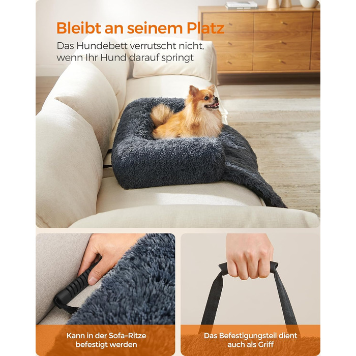 Feandrea FluffyHug Dog Bed, Plush, Dog Blanket Sofa, Sofa Protector Dog, Dog Cushion, Size M, for small and medium-sized dogs, 80 x 75 x 16 cm, dark grey PGW221G02