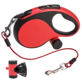 Рулетка для собак SCENEREAL - 7.9 м, для собак до 50 кг, міцна, з відмоткою, з анти-жувальною ниткою та дозатором для відходів (Червоний)