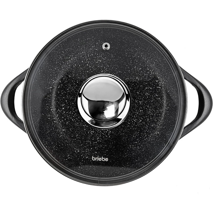 Набір посуду Induktion BRIEBЕ 12-ти частинний: 4 казани з алюмінію, 2 сковорідки з антипригарним покриттям ILAG GRANITEC (без PFOA), кришки зі скла, рукавички з силікону. Підходить для індукційних, газових плит та духовки.