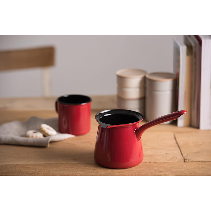 Riess, 0543-020, Flötenkessel Plus, CLASSIC - COLOR ROT, Diameter 18 cm, Height 21.7 cm, Capacity 2 liters, Enamel, 3-fold enamelled, red/black, Induction 21.7 cm Red