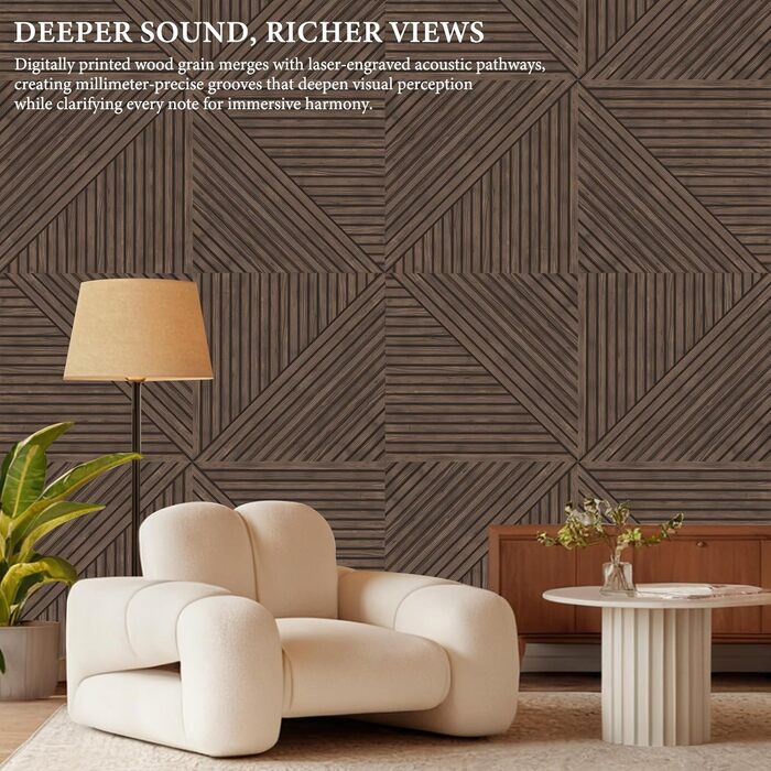 Акустичні панелі JBER, самоклеючі звукопоглинаючі стінові панелі для офісу, студії та дому, 6 шт, 180 x 120 см, колір темний горіх