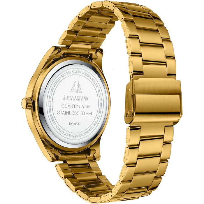 Годинник чоловічий LENQIN з нержавіючої сталі, аналоговий кварцовий годинник, водостійкий (30м), для бізнесу та повсякденного носіння, колір: золото