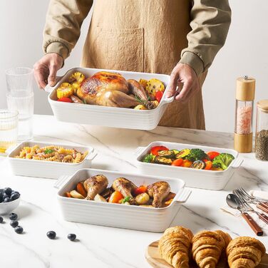 Набір форм для запікання Jassceram з кераміки (4 шт.) – глибокі прямокутні форми для лазаньї та випікання. Великий набір порцелянових форм для духовки, підходить для приготування брауні, банкетів. Розміри: 9.6'/11.5'/13.1'/15.2'