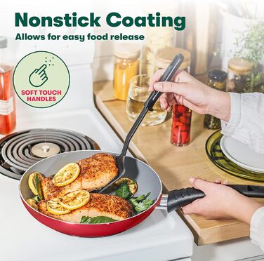 Набір посуду BELLA з антипригарним покриттям (21 предмет) – каструлі, сковорідки, форми для випічки, контейнери для зберігання, червоний