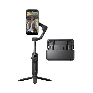 Стабілізатор DJI Osmo Mobile 6 для iPhone/Android, 3-осьовий, з інтегрованим висувним штативом, трекінг об'єкта, для зйомки відео, YouTube, TikTok (Сірий, з мікрофоном DJI Mic (2 передавачі + 1 приймач + зарядний футляр))