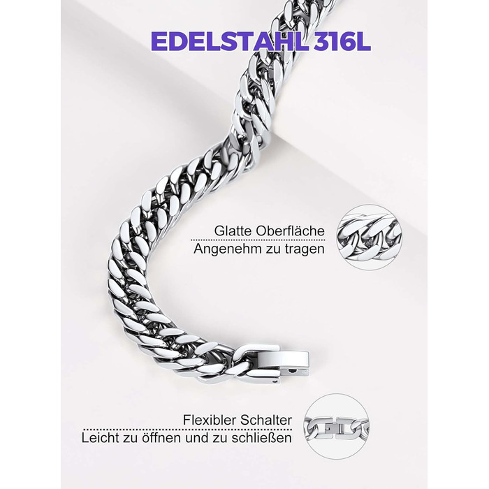 Чоловічий браслет Richsteel з нержавіючої сталі сріблястого/золотого/чорного кольору, ширина 8/12/17 мм, довжина 19/21/23 см, кубинський ланцюг, подарункова коробка. (23 см, 8 мм, срібло)