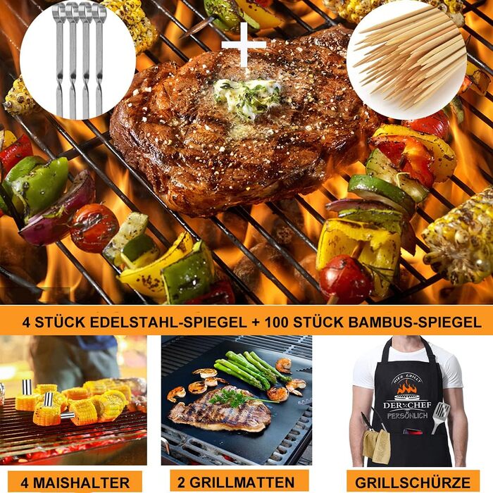 Набір грилю з нержавіючої сталі (21 предмет) – ідеальний подарунок для чоловіків, BBQ, Outdoor, Camping