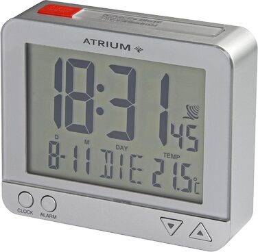 Atrium Funk-Wecker digital Silber with sensor-controlled night light, top-side snooze button, date and temperature display A760-19