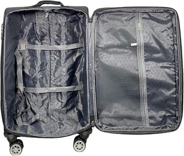 Чемодан-ролер Stoff з можливістю розширення, 4 колеса (M/L/XL/XXL або набір 4 шт.), м'який, великий (75 см), чорний