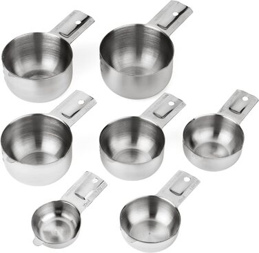 304 Stainless Steel Measuring Cup Set, 7-Piece, Stackable, with 1/8 Cup, 2 Tablespoons (Diverter Nozzle Model)