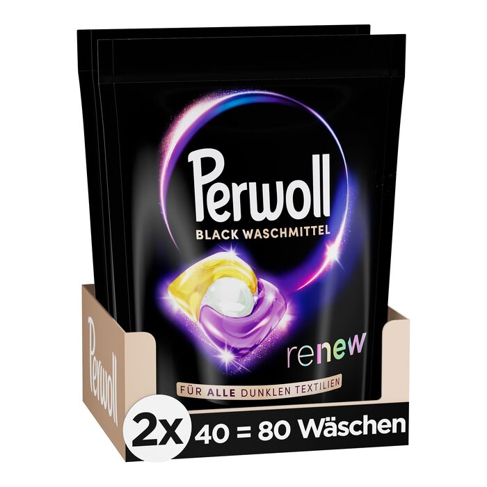 Капсули для прання Perwoll Renew Caps Black для темних речей, All-in-1, відновлення кольору та волокон, 80 прань (2 x 40 шт)