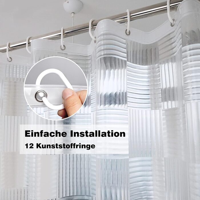 Штора для душу EurCross прозора 180x200 см з 3D геометричним малюнком, водонепроникна, з магнітами та гачками, EVA пластик, антигрибкова