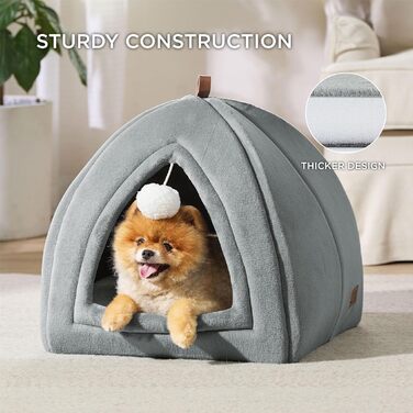 BEDSURE Хатинка для кота велика сіра - складане ліжко для кота з пральними подушками, котяче намет для кошенят, маленьких та середніх тварин, м'яке та тепле котяче ліжко для дому, 44x44x44см