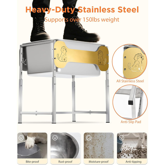 Підвищені годівниці для собак великих та гігантських порід, 2 шт., об'єм 10 л води та 4,5 л корму, 6 регульованих по висоті підставок, миски з нержавіючої сталі для великих собак, зняття навантаження на суглоби, легкі