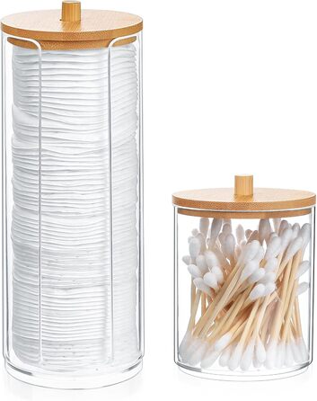 Тримач для ватних дисків та паличок Fulushouxi Gaumoeny, 2 шт, бамбуковий, прозорий органайзер для косметики, ванної кімнати