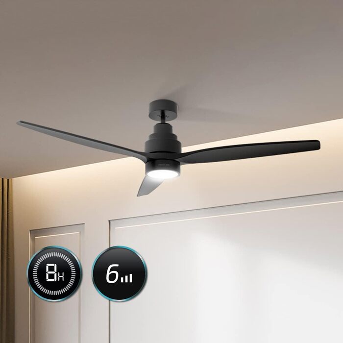 Стельовий вентилятор Cecotec EnergySilence Aero 5275 DarkWood з LED підсвіткою та пультом, 40W, 52 дюйми, DC мотор, зимовий/літній режим