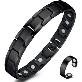 Браслет магнітний чоловічий Vicmag з титанової сталі, подвійний ряд магнітів, регулюється, з подарунковою коробкою (однорядний, чорний)