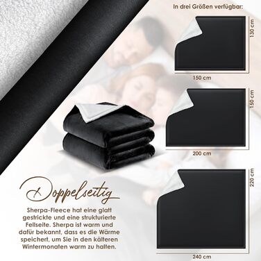 Плед KESSER® з м'якого флісу та шерпи, теплий та затишний, 220 x 240 см (XXL), чорний