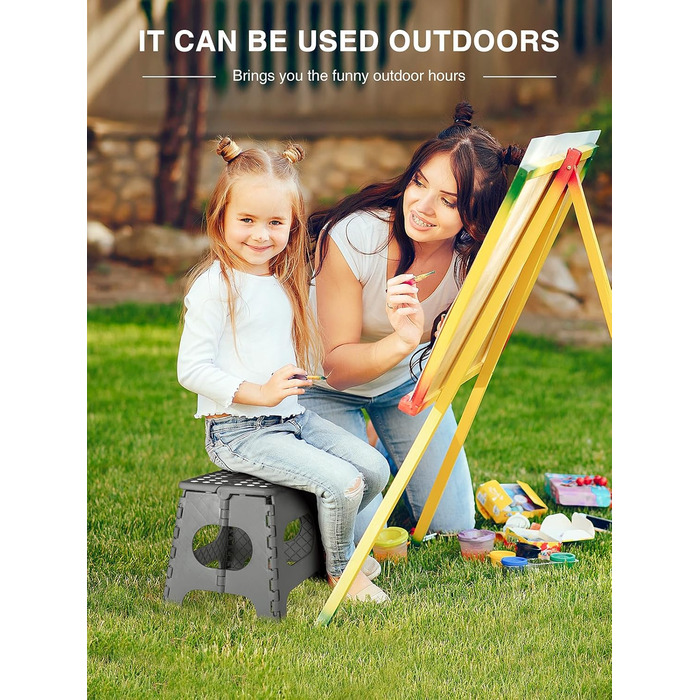 Складний табурет HOUSE DAY 27см чорний: міцний, з антиковзними ніжками та ручкою, для кухні, ванної, дитячої кімнати, кемпінгу (сірий)