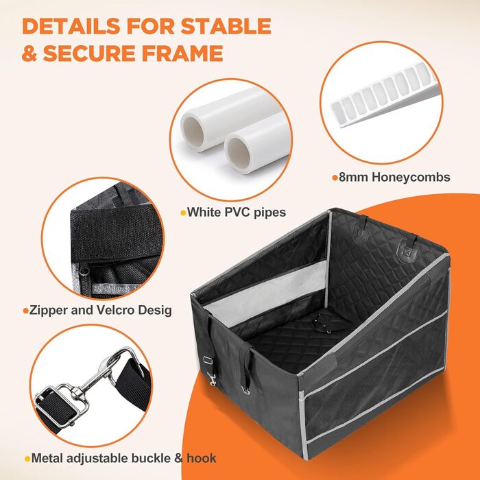 Крісло для собак у машину Gimars, посилена стабільність, великі та середні породи, водонепроникне, з ременями безпеки