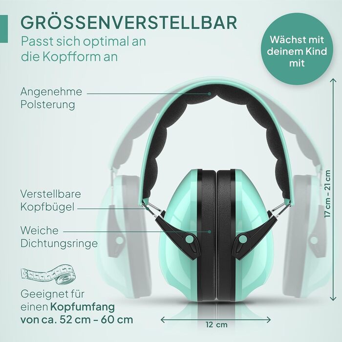 Senner® KidsPro навушники-захисники для дітей | Захист від шуму | SNR 28 dB | 12 років | Зростаючі | Навушники-захисники для дітей | М'ятний колір