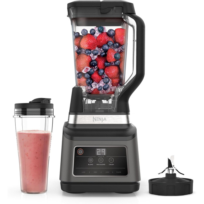 Ninja 2-in-1 Mixer with 3 programs; Mix, Max Mix, and Chop & 4 manual settings, 2.1L pitcher & 700ml cup, 1200W, dishwasher safe, Auto-iQ, Black BN750EU 2-in-1 Mixer
