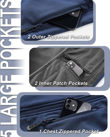 Жіночий софтшеллова жилетка 33000ft з капюшоном та флісовою підкладкою, водонепроникна та вітрозахисна, з 5 кишенями для їзди на конях, бігу та походів (4XL, Синій)