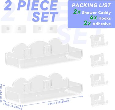 Полиця для душу без свердління, 6 шт. Настінна полиця для ванної кімнати з тримачем для фену та гачками, полиця для душу з нержавіючої сталі, органайзер для ванної кімнати та кухні сірого кольору (2-прозорий)