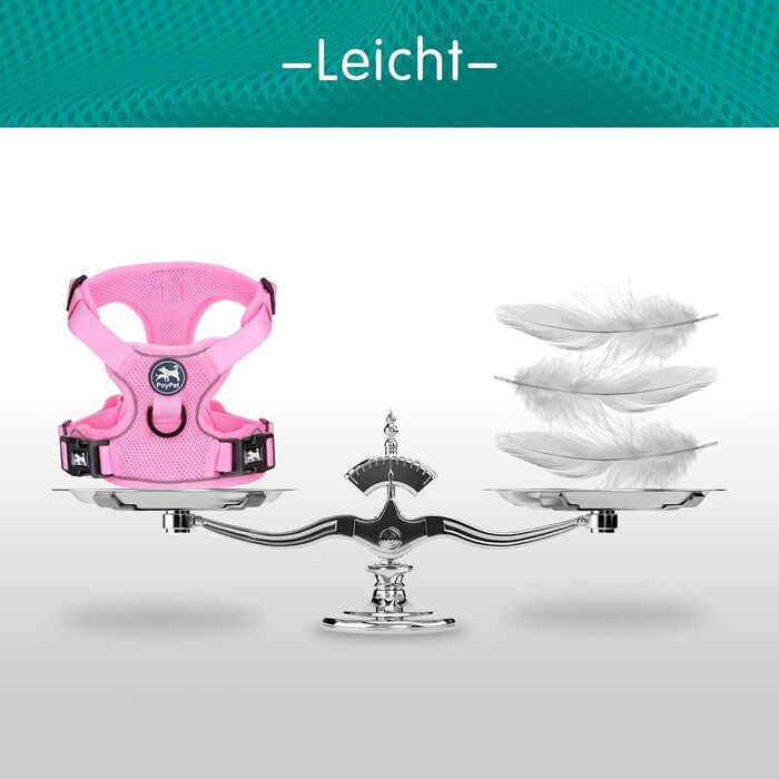 Шлейка для собак PoyPet світловідбиваюча, м'яка, дихаюча, сітка, без ризику удушення, з подвійним наповнювачем, регульована, рожева (M, 1 шт.)