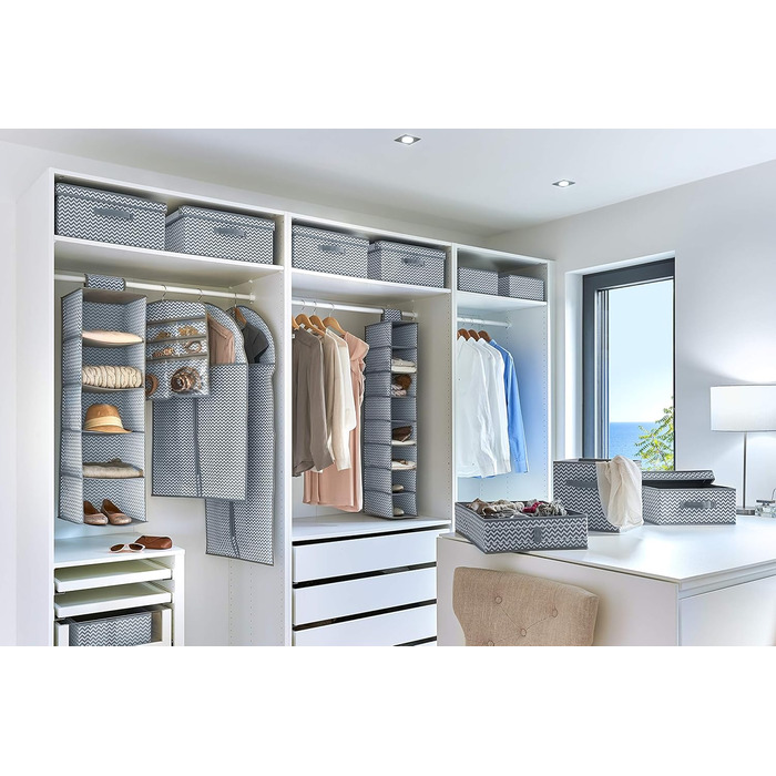 Органайзер для зберігання Zeller 14614 з 8 відділеннями, флізелін, тканина, 18 x 30 x 105 см, білий/сірий