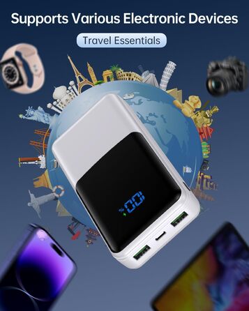 Power Bank Coblob 27000mAh з LED дисплеєм: швидка зарядка 30W USB-C, 3 виходи, 2 входи для смартфонів, планшетів, AirPods та іншого