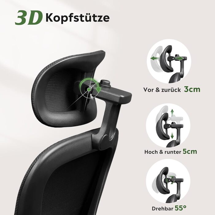 Офісне крісло Devaise ергономічне, з підтримкою попереку, 3D-підголівником, регульованими підлокітниками та сітчастою спинкою, для офісу та дому, до 150 кг, чорне