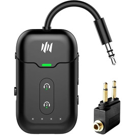 Bluetooth-адаптер 2-в-1 для літака (трансмітер та ресивер) з підтримкою aptX, роз'єм 3.5 мм Jack, версія 5.4, чорний