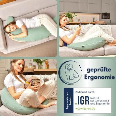 sei Design XXL Pregnancy Pillow Microbeads 190x30 - Pregnancy Pillow Side Sleeper Pillow Baby Comfort Pillow Adult - Ergonomic with Cotton Muslin Natural Cover