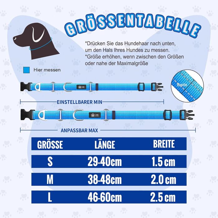 Нашийник для собак Martingale, світловідбиваючий, з зупиняючою функцією, для великих, середніх та маленьких собак, нейлон, блакитний, розмір L
