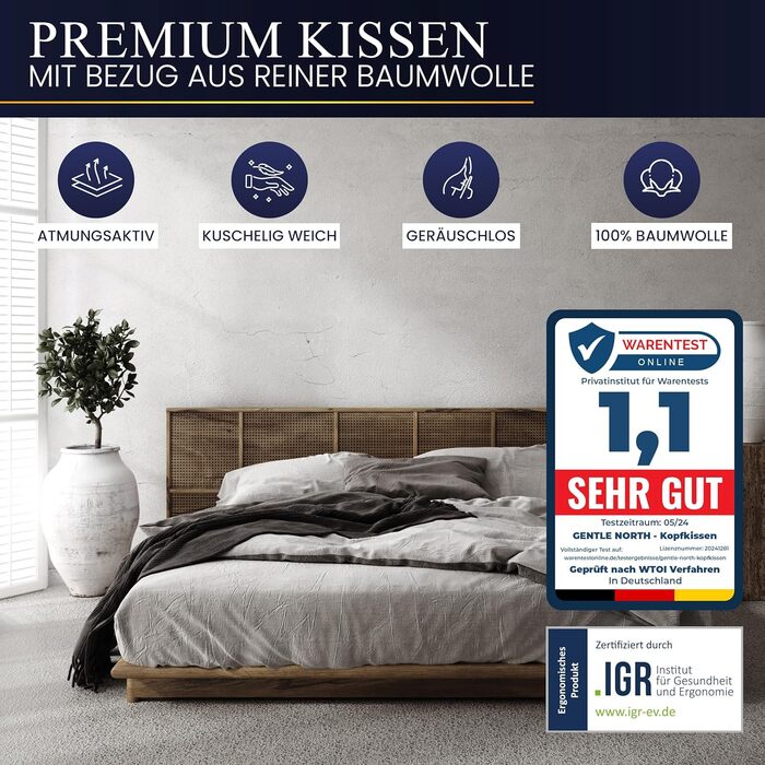 Gentle North High-Quality Hotel-Style Pillowcases (80x80 cm) - 2-Pack Fluffy, Ergonomic Sleep Pillows (Ökotex 100 Certified) - With Zipper - Washable up to 60° 2x | 80x80