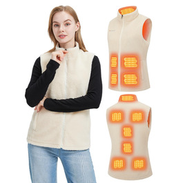 Жіноча флісова електрична жилетка Gokozy з 11 зонами обігріву та акумулятором 7.4V, Sherpa, тепла та затишна жилетка для осені та зими, колір Off-White