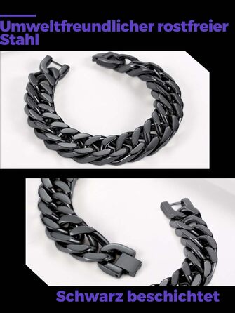 Чоловічий браслет Richsteel з нержавіючої сталі, срібно-золотий/чорний, 17 мм, 19 см, кубинський ланцюг, подарункова коробка