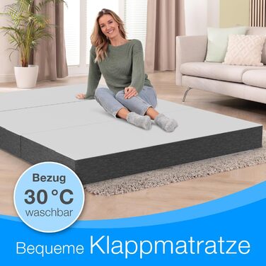 Складаний гостьовий матрац ELONEO Premium Visco 120x200x15 см, ортопедичний, складний, для гостей та подорожей, знімний чохол, сіро-білий