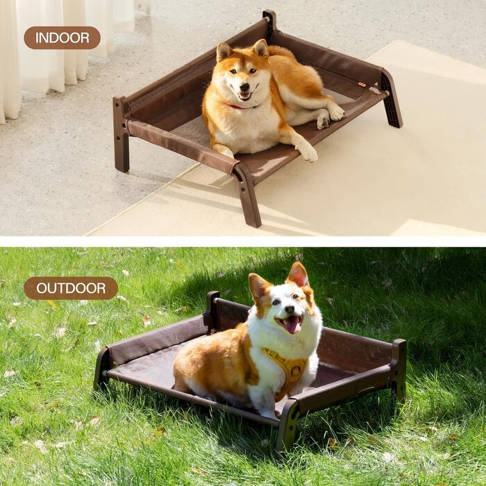 MEWOOFUN Dog Sofa Dog Bed Elevated No Dogs - Dog Beds for No and medium-sized dogs with Non-Slip Bottom, Breathable Woven Bed with Removable, Cat Sofa 61 x 53 x 28 cm, (XL, Brown Mesh)